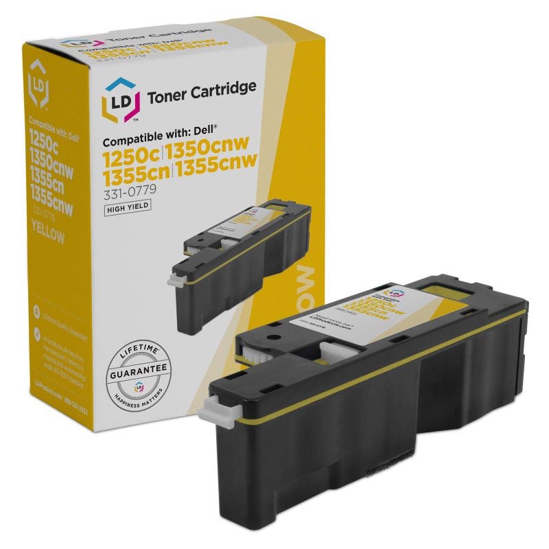 LD Compatible Toner Cartridge Replacement for Dell 331-0779 WM2JC High Yield (Yellow) Compatible with Dell 1250c 1350cnw 1355cnw 1355cn C1765nf C1765nfw C1760nw 1755nf 1755nfw - Image 1